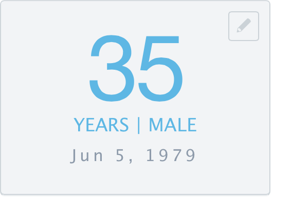 Demographics box with birthday and gender.