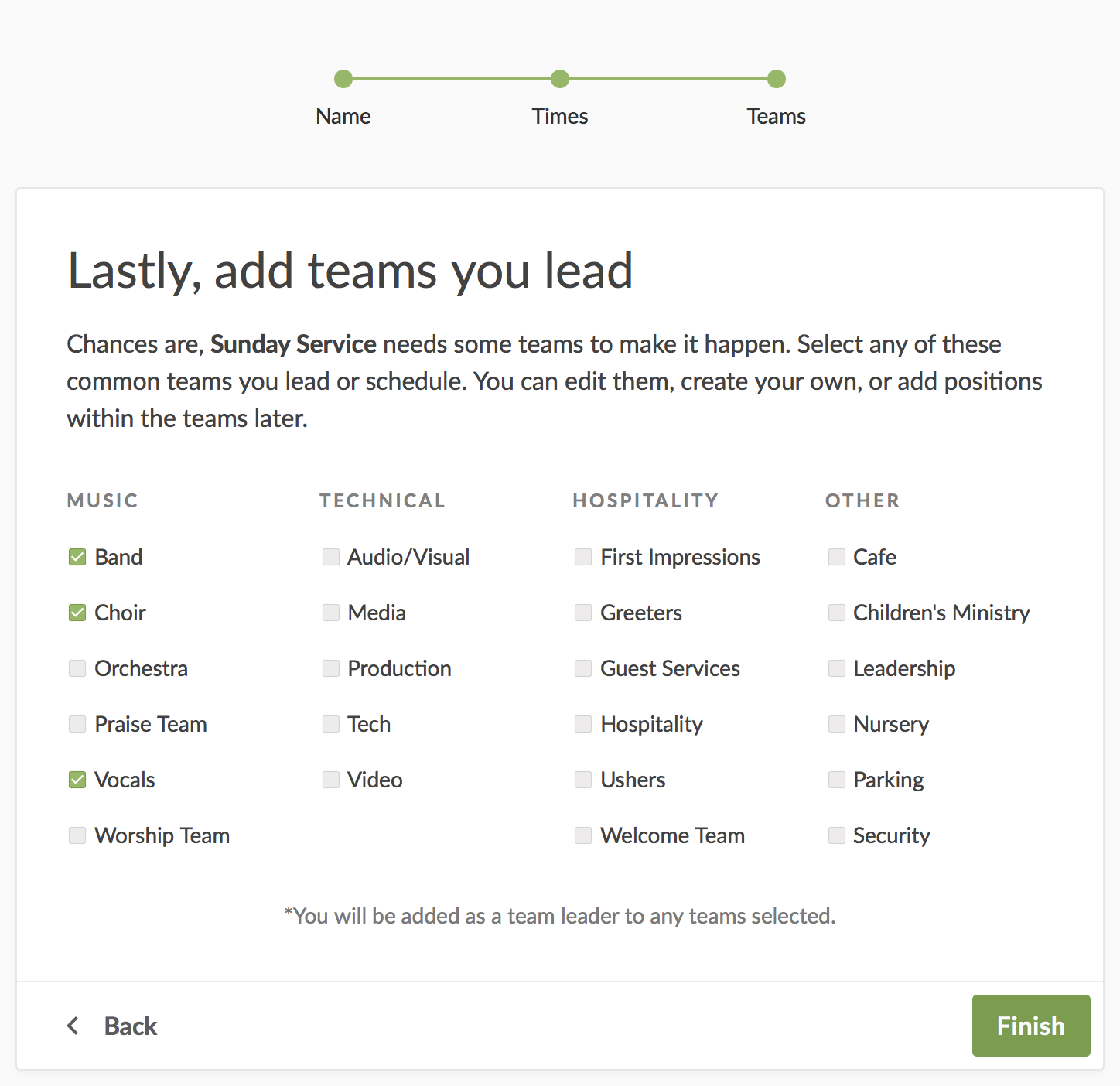 Add Teams You Lead