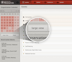 A larger view button in Planning Center Calendar to see a calendar in full screen.